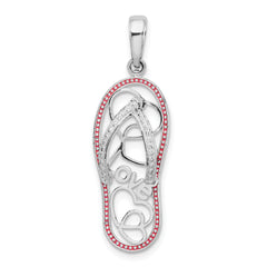 De-Ani Sterling Silver Rhodium-Plated Enameled LOVE Flip-flop Pendant