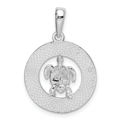 De-Ani Sterling Silver Rhodium-Plated Enameled Bahamas Circle with Turtle Pendant