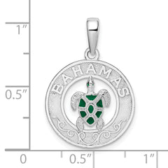 De-Ani Sterling Silver Rhodium-Plated Enameled Bahamas Circle with Turtle Pendant
