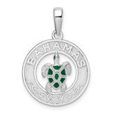 De-Ani Sterling Silver Rhodium-Plated Enameled Bahamas Circle with Turtle Pendant