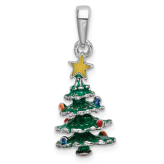 De-Ani Sterling Silver Rhodium-Plated 3D Enameled Christmas Tree Pendant
