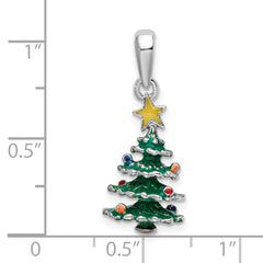 De-Ani Sterling Silver Rhodium-Plated 3D Enameled Christmas Tree Pendant