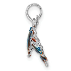 De-Ani Sterling Silver Rhodium-Plated Polished Enameled Blue Stone Crab Pendant