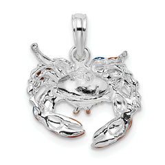 De-Ani Sterling Silver Rhodium-Plated Polished Enameled Blue Stone Crab Pendant