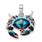 De-Ani Sterling Silver Rhodium-Plated Polished Enameled Blue Stone Crab Pendant