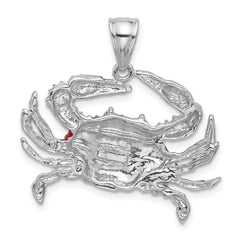 De-Ani Sterling Silver Rhodium-Plated Polished Enameled Blue Crab Pendant