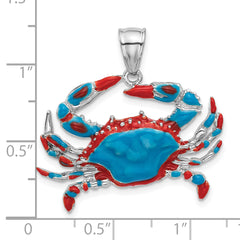 De-Ani Sterling Silver Rhodium-Plated Polished Enameled Blue Crab Pendant
