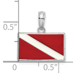 De-Ani Sterling Silver Rhodium-Plated Polished Enameled Dive Flag Pendant