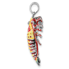 De-Ani Sterling Silver Rhodium-Plated Polished Enameled Florida Lobster Pendant