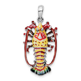 De-Ani Sterling Silver Rhodium-Plated Polished Enameled Florida Lobster Pendant