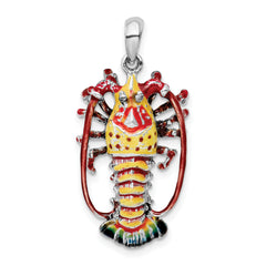 De-Ani Sterling Silver Rhodium-Plated Polished Enameled Florida Lobster Pendant
