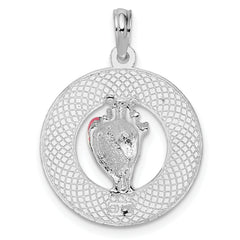 De-Ani Sterling Silver Rhodium-Plated Enameled Sanibel Circle with Shell Pendant