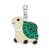De-Ani Sterling Silver Rhodium-Plated Polished Enameled Green Turtle Pendant