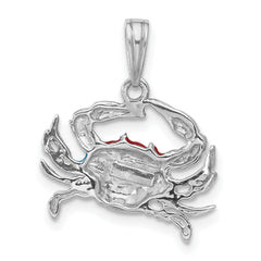 De-Ani Sterling Silver Rhodium-Plated Polished Enameled Blue Crab Pendant