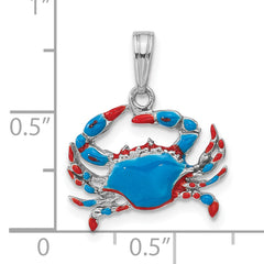 De-Ani Sterling Silver Rhodium-Plated Polished Enameled Blue Crab Pendant