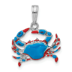 De-Ani Sterling Silver Rhodium-Plated Polished Enameled Blue Crab Pendant
