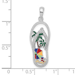 De-Ani Sterling Silver Rhodium-Plated Enameled Beach Scene Flip-flop Pendant