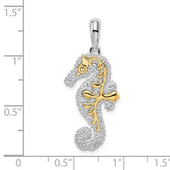 De-Ani Sterling Silver Rhodium-Plated 3D Large Seahorse with 14k Accent Pendant