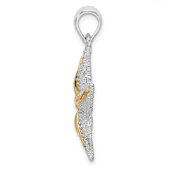 De-Ani Sterling Silver Rhodium-Plated Polished Starfish with 14k Accent Pendant
