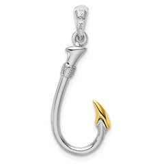 De-Ani Sterling Silver Rhodium-Plated 3D Fish Hook with 14k Accent Pendant