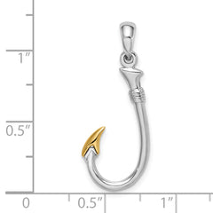 De-Ani Sterling Silver Rhodium-Plated 3D Fish Hook with 14k Accent Pendant