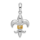 De-Ani Sterling Silver Rhodium-Plated Polished Fleur de Lis with 14k Accent Pendant