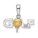 De-Ani Sterling Silver Rhodium-Plated Polished GOLF Tee with 14k Ball Pendant
