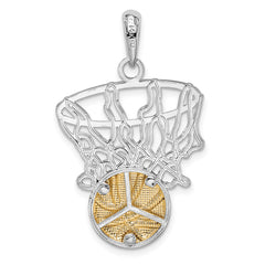De-Ani Sterling Silver Rhodium-Plated Polished Net with 14k Basketball Pendant