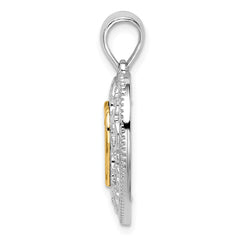 De-Ani Sterling Silver Rhodium-plated Polished Heart with 14k Accent Pendant