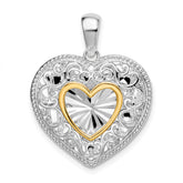 De-Ani Sterling Silver Rhodium-plated Polished Heart with 14k Accent Pendant