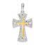 De-Ani Sterling Silver Rhodium-Plated Polished Fancy Cross with 14k Accent Pendant