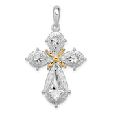 De-Ani Sterling Silver Rhodium-Plated Polished Filigree Cross with 14k Accent Pendant