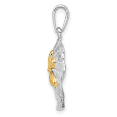 De-Ani Sterling Silver Rhodium-Plated Textured Sand Dollar with 14k Accent Pendant