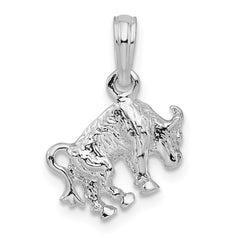 De-Ani Sterling Silver Rhodium-Plated Polished 3D Taurus Zodiac Pendant
