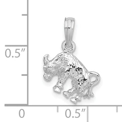 De-Ani Sterling Silver Rhodium-Plated Polished 3D Taurus Zodiac Pendant
