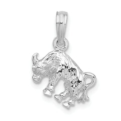 De-Ani Sterling Silver Rhodium-Plated Polished 3D Taurus Zodiac Pendant