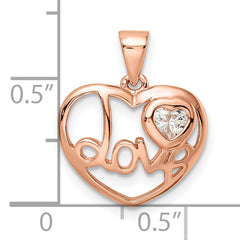 Sterling Silver Rose Tone CZ Love Heart Pendant
