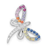 Sterling Silver Rhodium-plated Multicolor CZ Dragonfly Chain Slide
