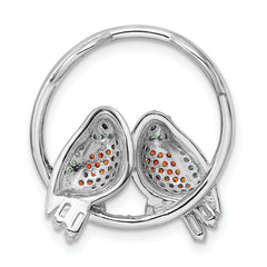 Sterling Silver Rhodium-plated CZ Birds on Perch Chain Slide