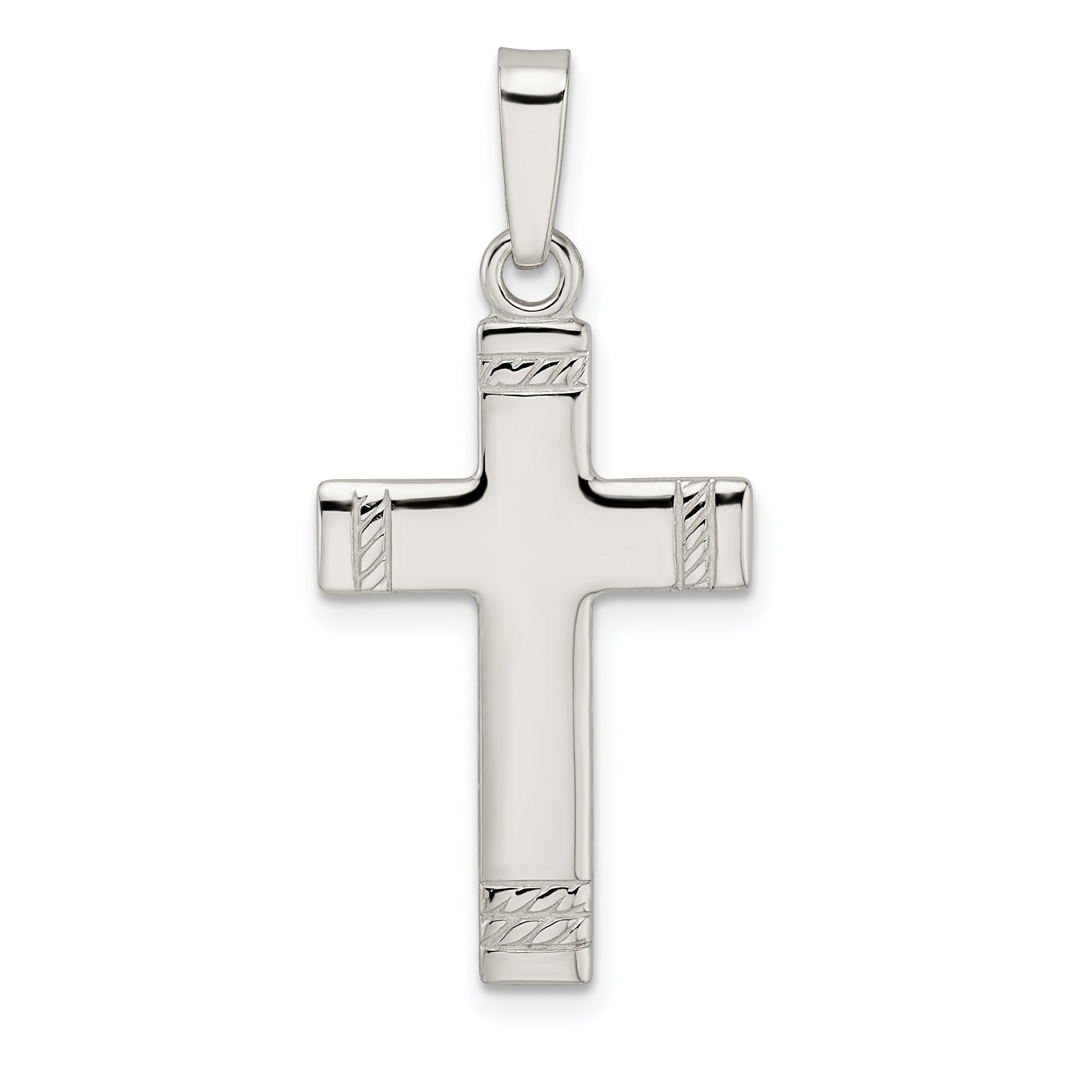Sterling Silver Polished w/Rope Ends Latin Cross Pendant
