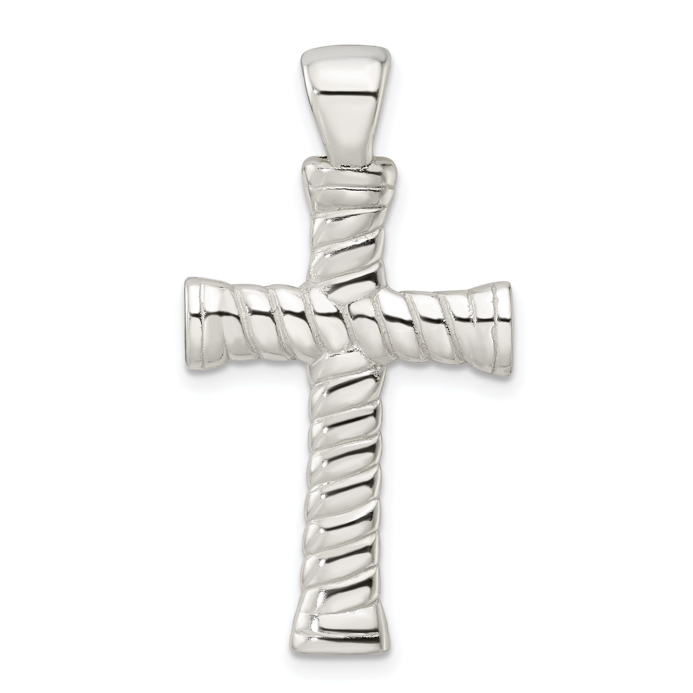 Sterling Silver Polished Twisted Hollow Large Latin Cross Pendant
