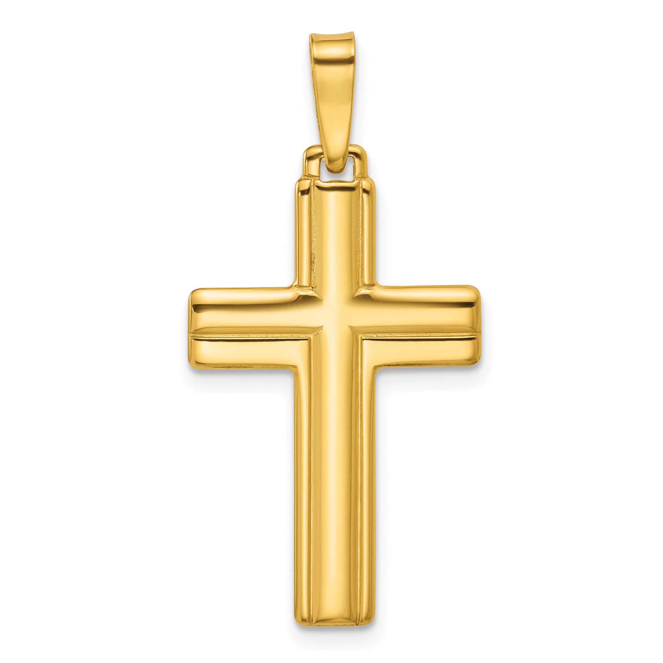 Sterling Silver Gold-tone Polished and Grooved Cross Pendant