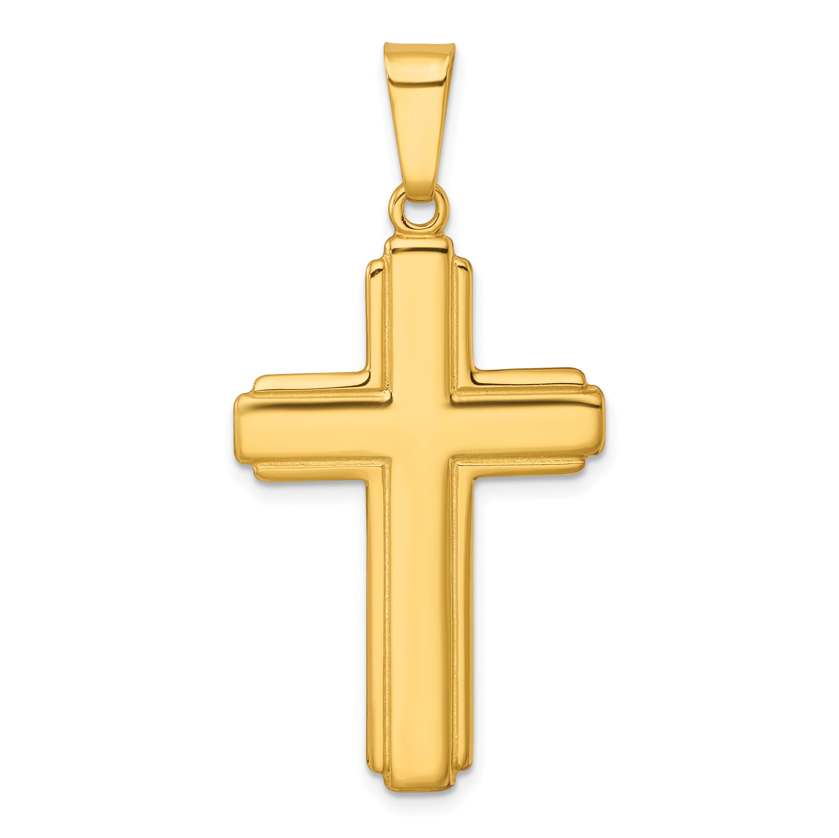Sterling Silver Gold-tone Polished and Grooved Cross Pendant