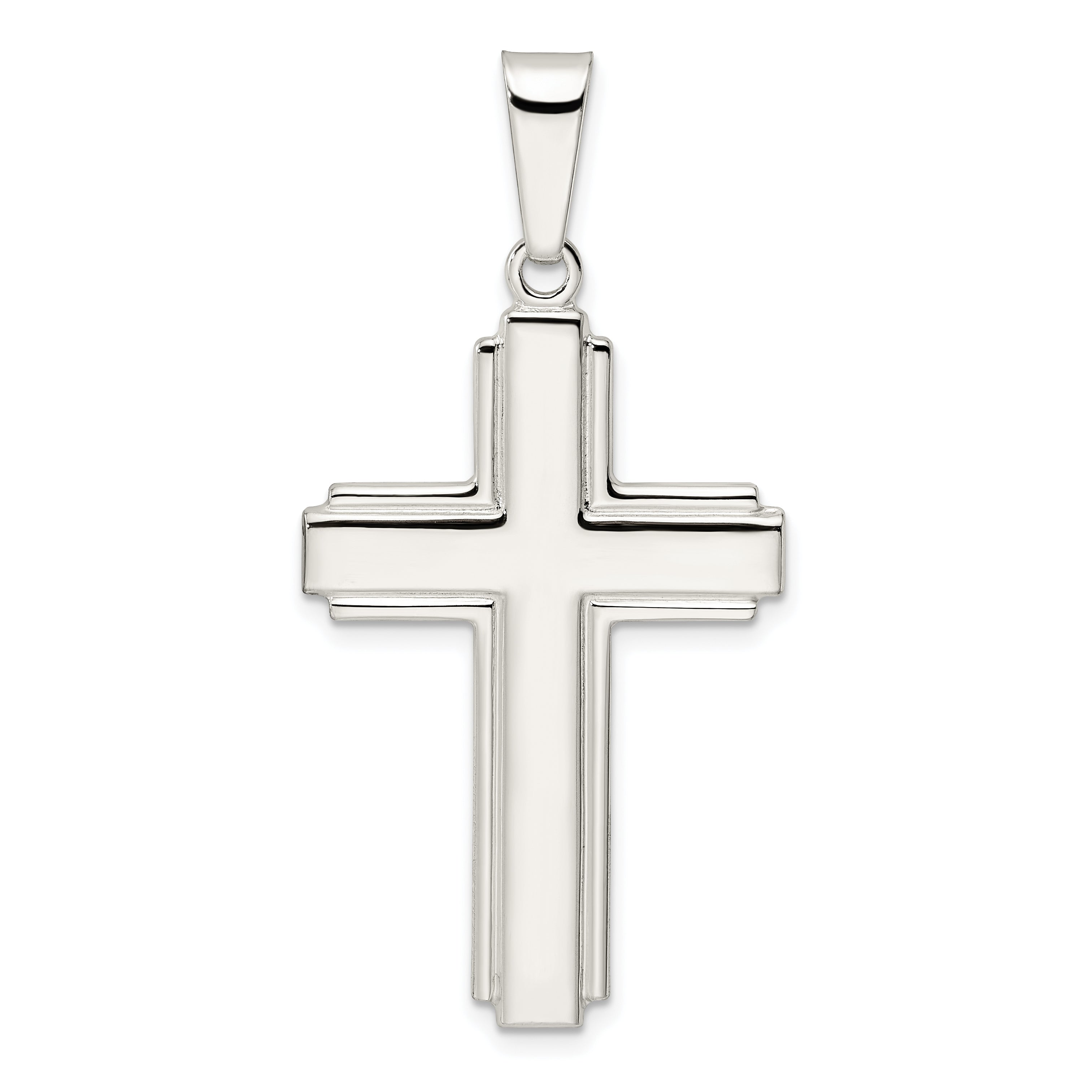 Sterling Silver Polished w/Edge Lines Latin Cross Pendant