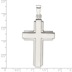 Sterling Silver Polished w/Edge Lines Large Latin Cross Pendant