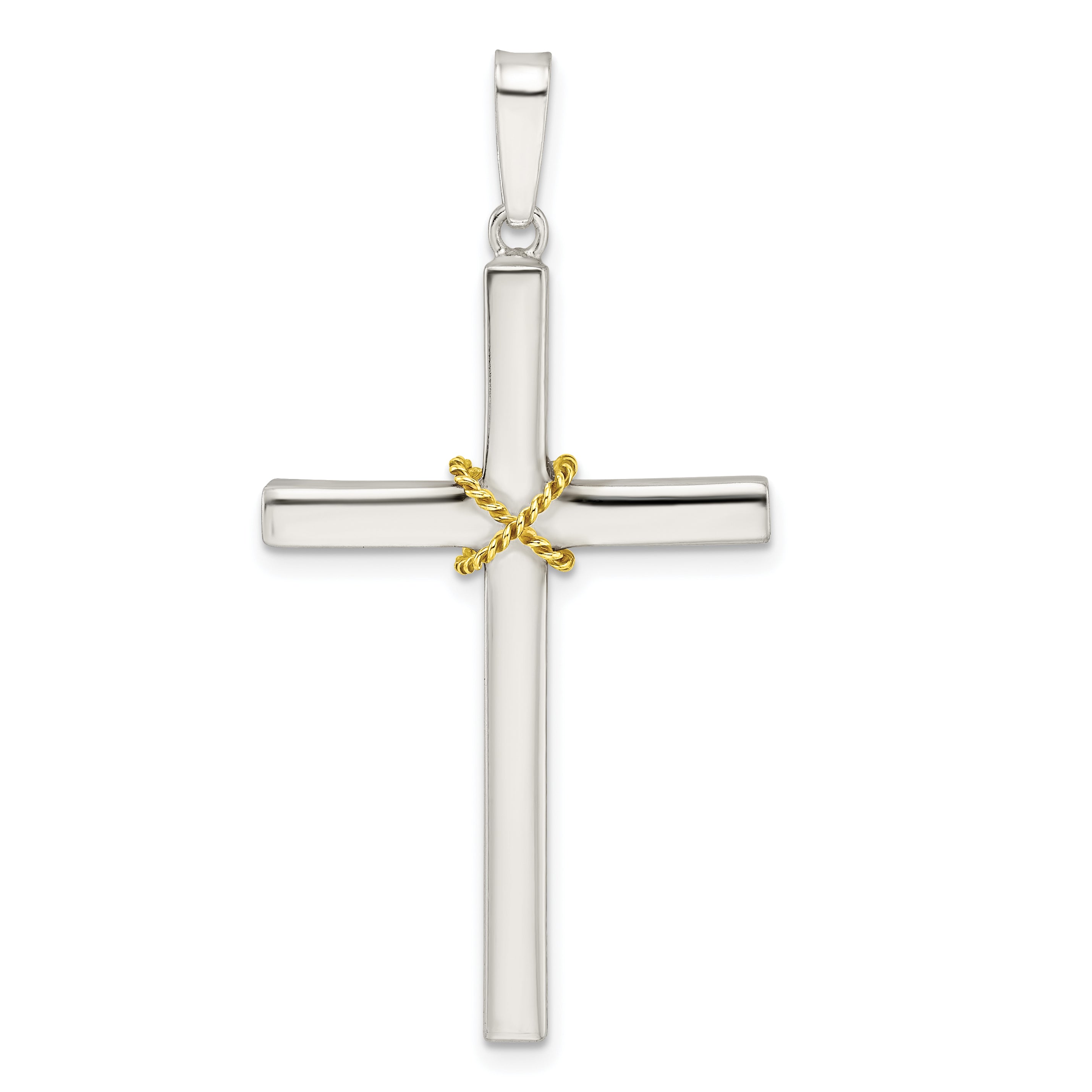 Sterling Silver w/Gold-tone X Center Hollow Cross Pendant