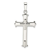 Sterling Silver Polished Fleur de Lis Cross w/Cross Center Pendant