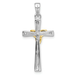 Sterling Silver RH-plated & Gold-plated CZ Cross with Celtic Cross Pendant