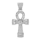 Sterling Silver Rhodium-plated Polished CZ Ankh Cross Pendant