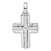 Sterling Silver Rhodium-plated Polished and Laser Crucifix Pendant